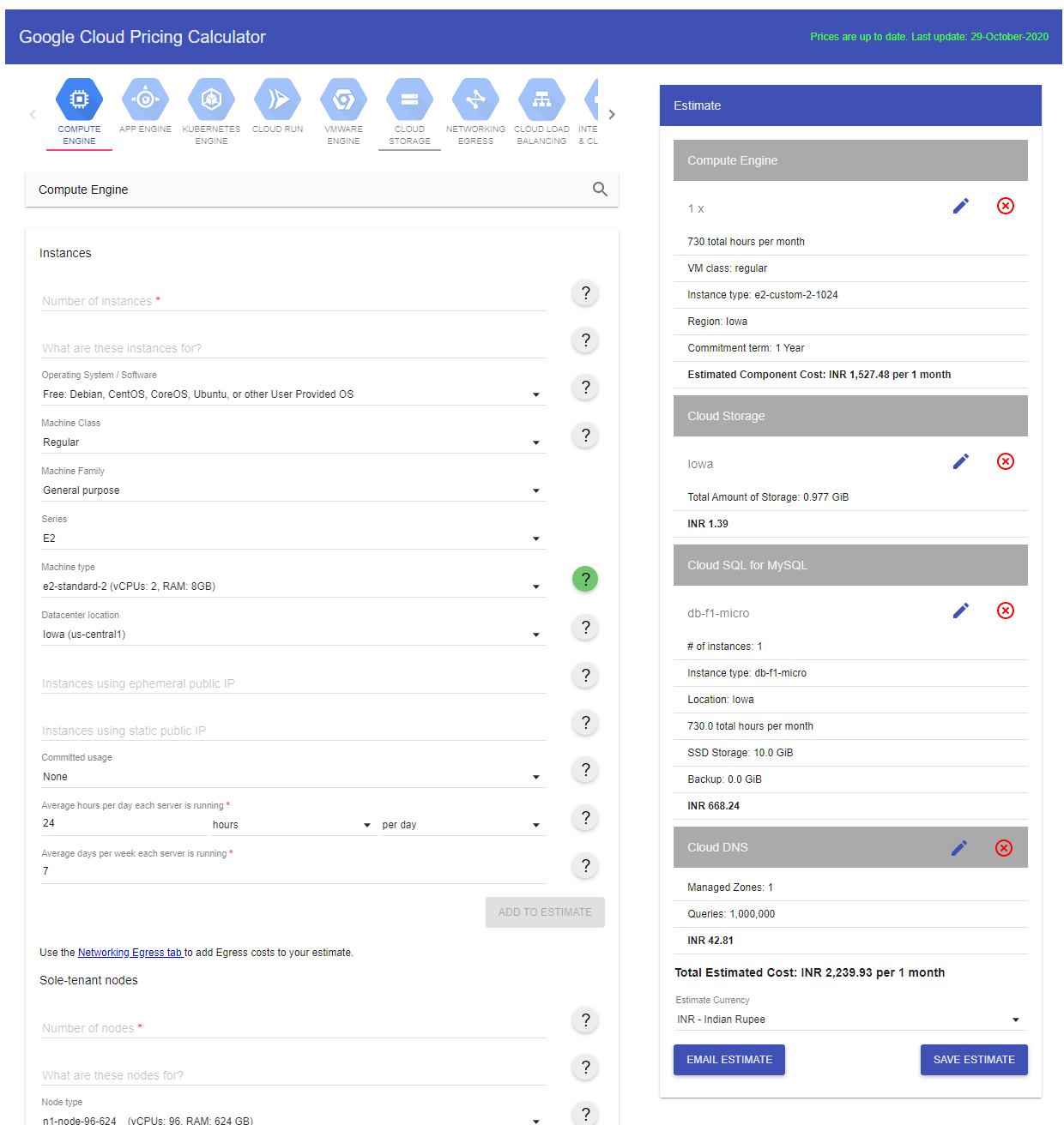 Pricing Plan of Google Cloud Server